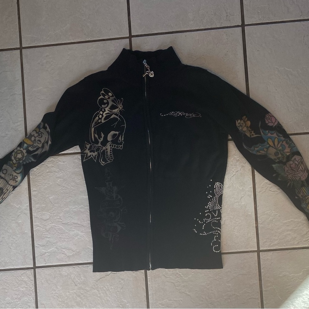 ED Hardy By Christian Audigier VINTAGE Sweater LOVE KILLS SLOWLY Full Zip Large